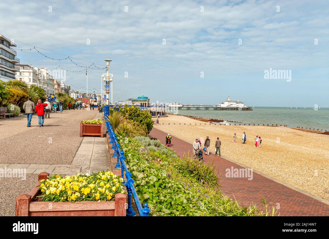 Eastbourne Beach with cloudy sky, East Sussex, South England Stock Photo