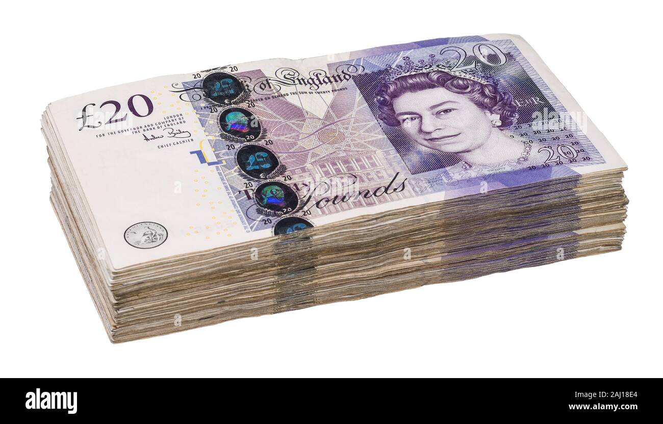 £2000 cash in used £20 notes Stock Photo