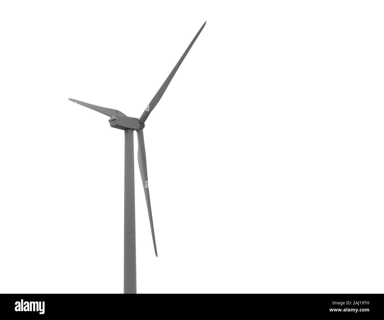 wind mill producing clean electricity, free space for text, black and white photography Stock Photo