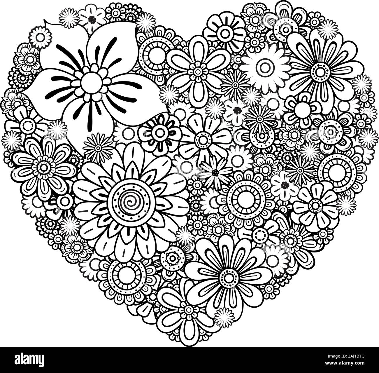 Floral Heart Valentines Day Adult Coloring Page Vector Illustration Isolated On White Background Stock Vector Image Art Alamy