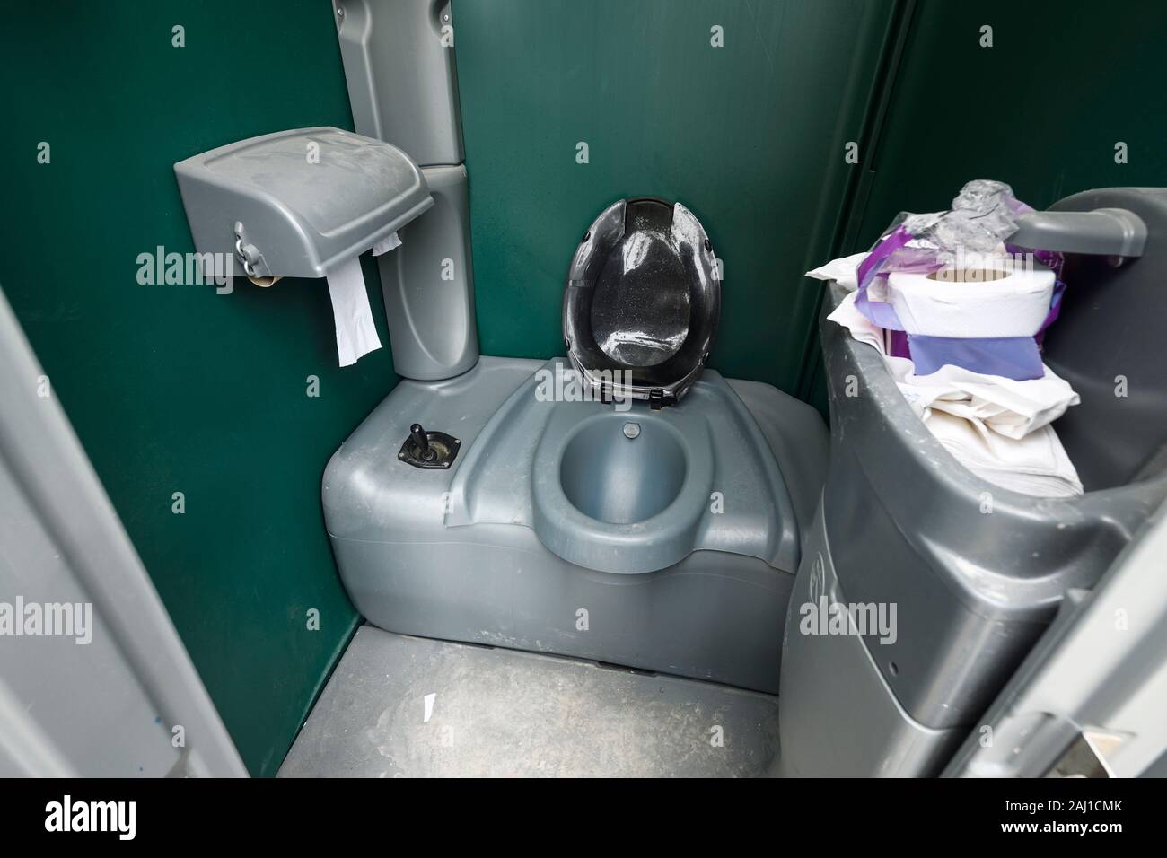 Interior of a portable toilet Stock Photo