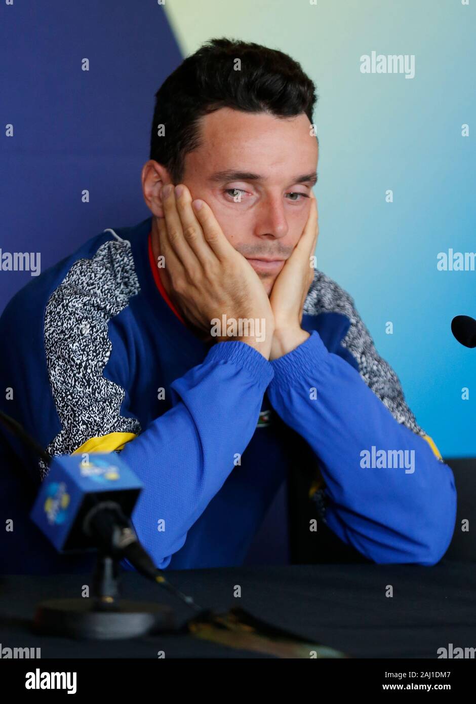 Perth, Australia. 2nd January 2020; RAC Arena, Perth, Western Australia, Australia; ATP Cup Team Press conferences, Spain; Roberto Bautista Agut of Spain at the team press conferences - Editorial Use Credit: Action Plus Sports Images/Alamy Live News Stock Photo