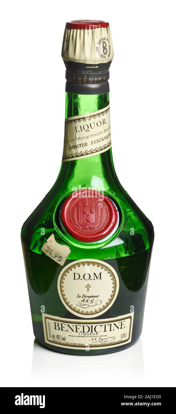 An old bottle of Benedictine liqueur Stock Photo