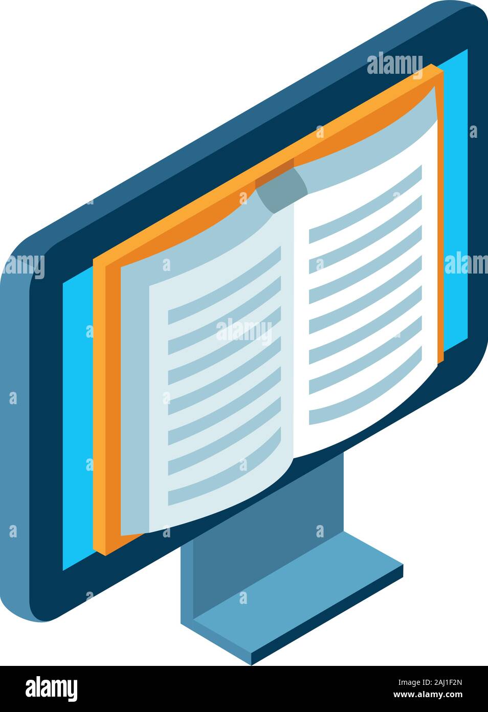 computer with book on screen, colorful design Stock Vector
