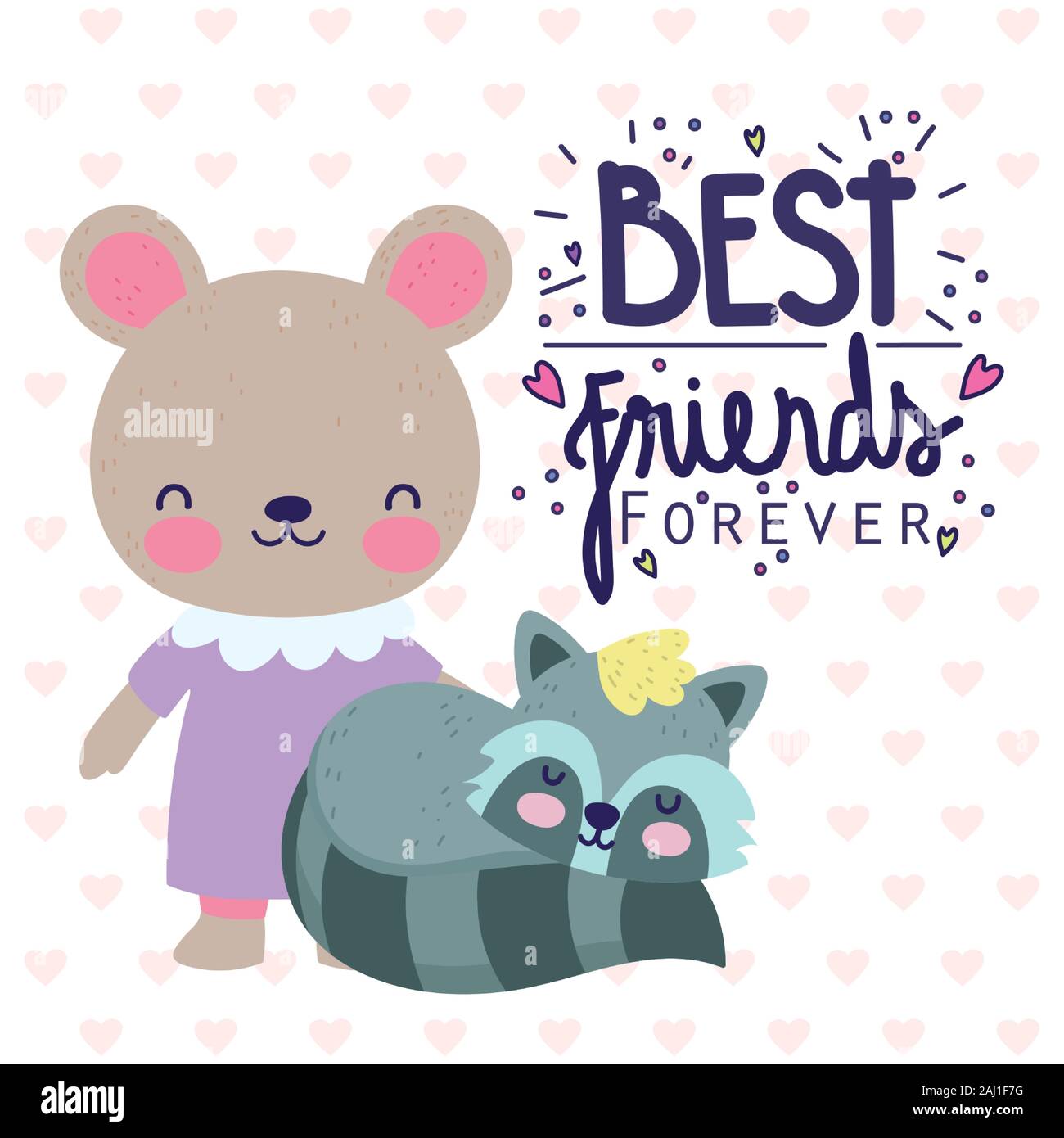 best friends forever cute rabbit and raccoon hearts background ...