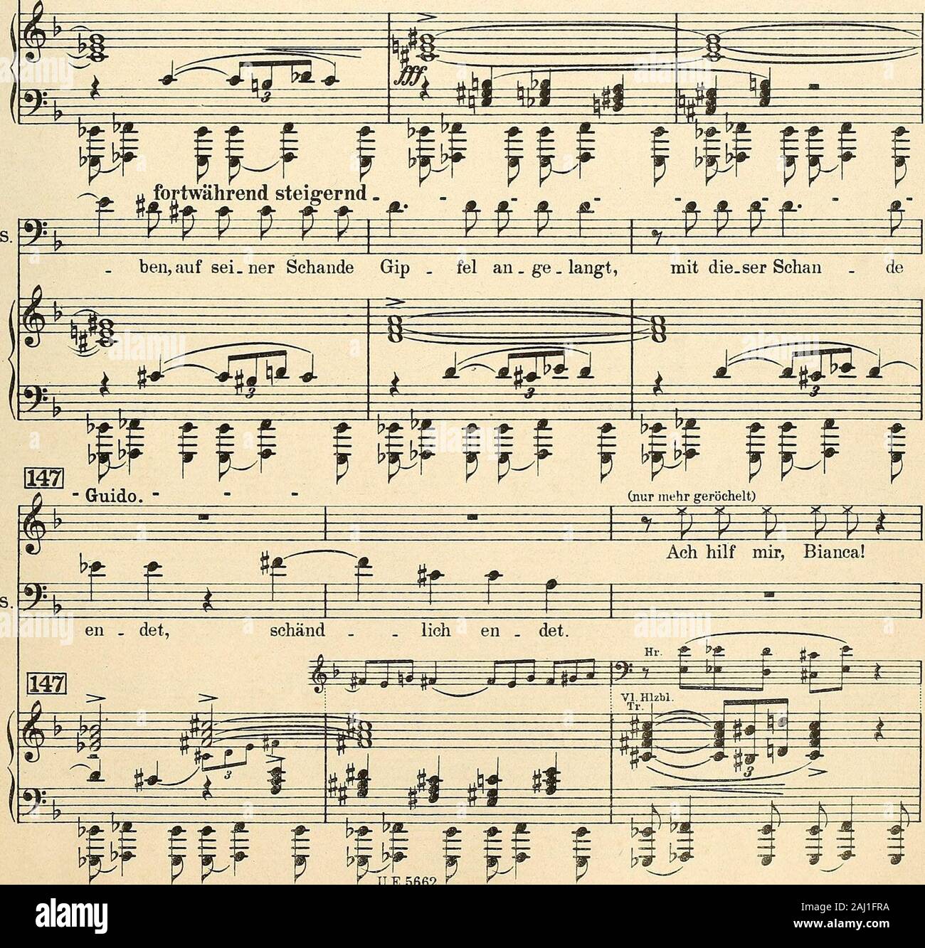 Eine florentinische Tragödie : Oper in einem Aufzug, Op 16 . ^ft^f^ t: t: ^ t^ ^ti^ti f: fi fi fü ^±^: ?^ -^V *n ,^pP p P ^r, V;fl*r f^f^^ltt 5 ^ sinnreich hält der Schraubstock dich um . spamit, daß nichts dir mehr kann hei   fen und dein Le. u.E. 5662. 98 i y V l) l) V p lh4M^ V ] i t G Du weißt, es la.stet kei.ne Schuld auf mir. S-^-9- i r iT r^r^^^^ s. »s ^ M f ür e Wie, Le . ben ist noch auf d.ei nen rjic&gt;r V rXr | f  .f^Pr F^^ ^ a^^i ^ te=4 ^ 1 üj ^k^- I i: i * ® m :=^g IJJ »* S =& ^ 5 5 ^ 5= f 5 ^ 5^ ^ ±^^. il^:^: S?±^: j: ligilü Sl^: !&gt;*» b* !•? **? i^rLiifft^pp ^ r^ 1^—ft E5 f I Stock Photo