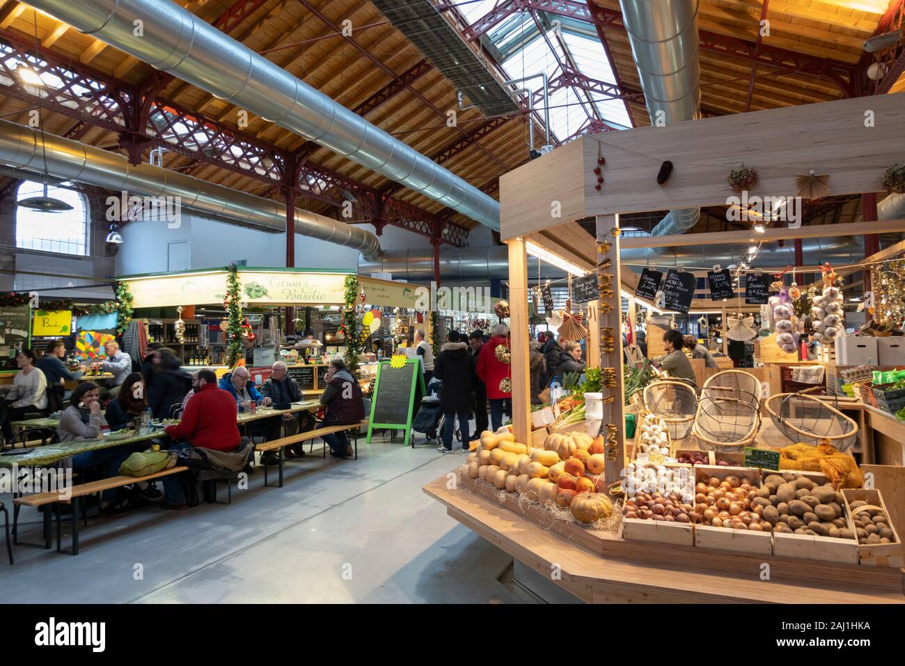 Interior of the Market Hall, Colmar, Alsace, France, Europe Stock Photo