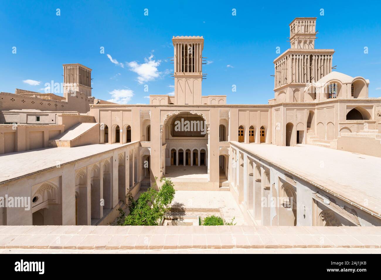Aghazadeh Mansion courtyard and wind catcher, Abarkook, Yazd Province, Iran Stock Photo