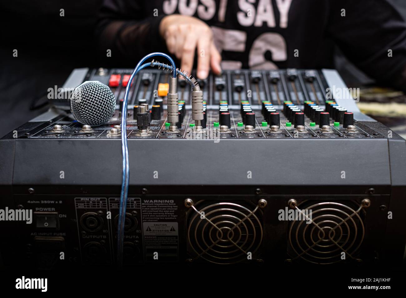Woman hands mixing audio by sound mixer analog in the recording studio Stock Photo Alamy