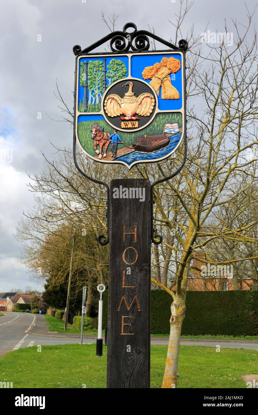 Holme village sign, Cambridgeshire, England UK Stock Photo