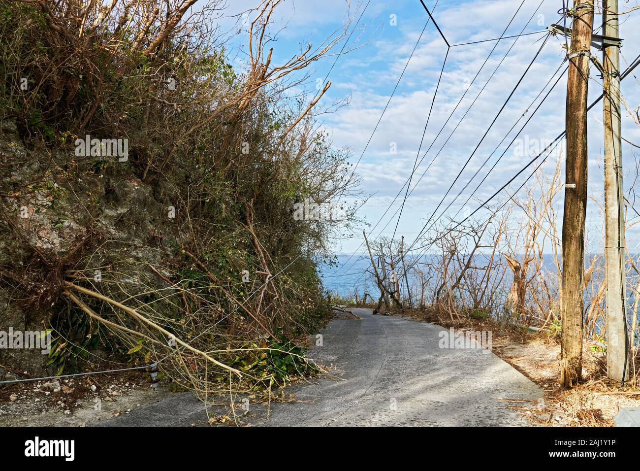 Boracay Island, Aklan Province, Philippines: Typhoon Ursula caused fallen trees, broken power lines, structural damages on Boracay Stock Photo