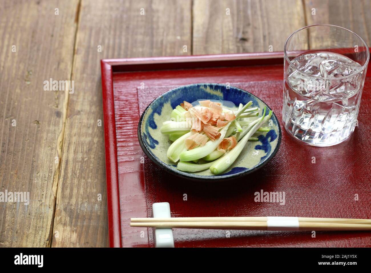 shima rakkyo, pickled okinawa shallot with katsuobushi, japanese food