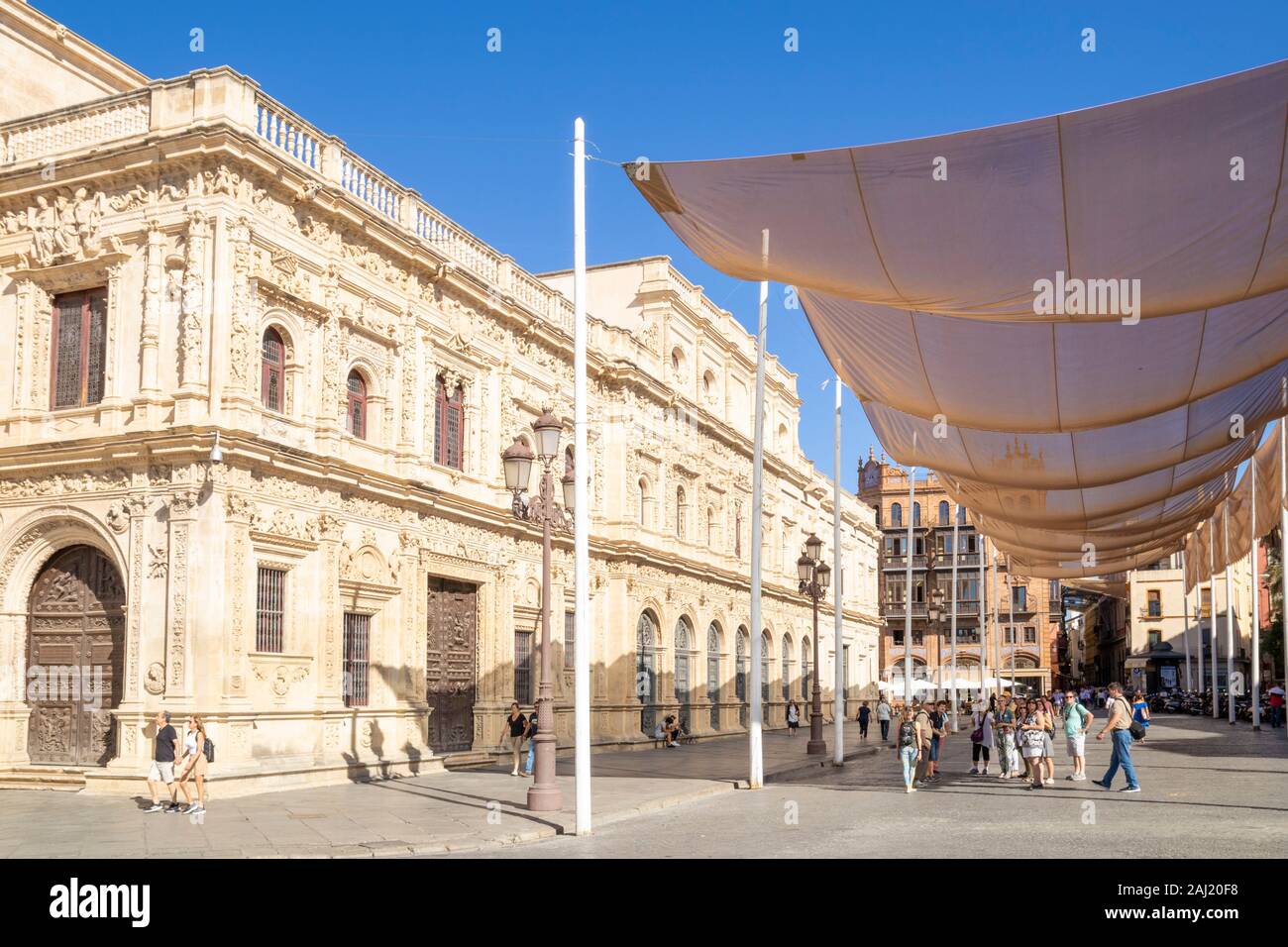 Seville Town Hall with sun shades canopy, Plaza de San Francisco, Seville, Spain, Andalusia, Spain, Europe Stock Photo