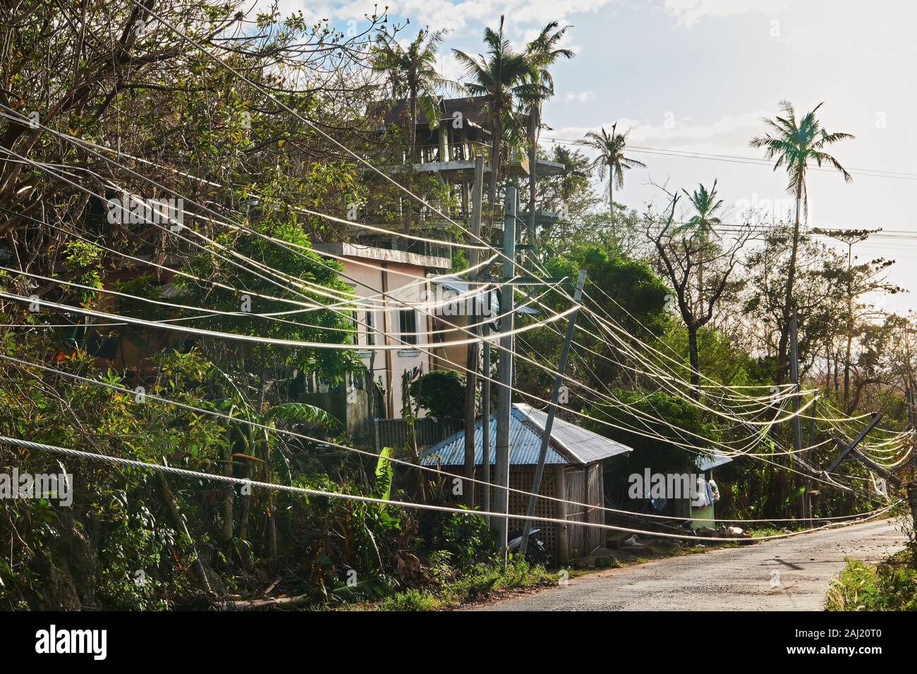 Boracay Island, Aklan Province, Philippines: Typhoon Ursula caused fallen trees, broken power lines, structural damages on Boracay Stock Photo