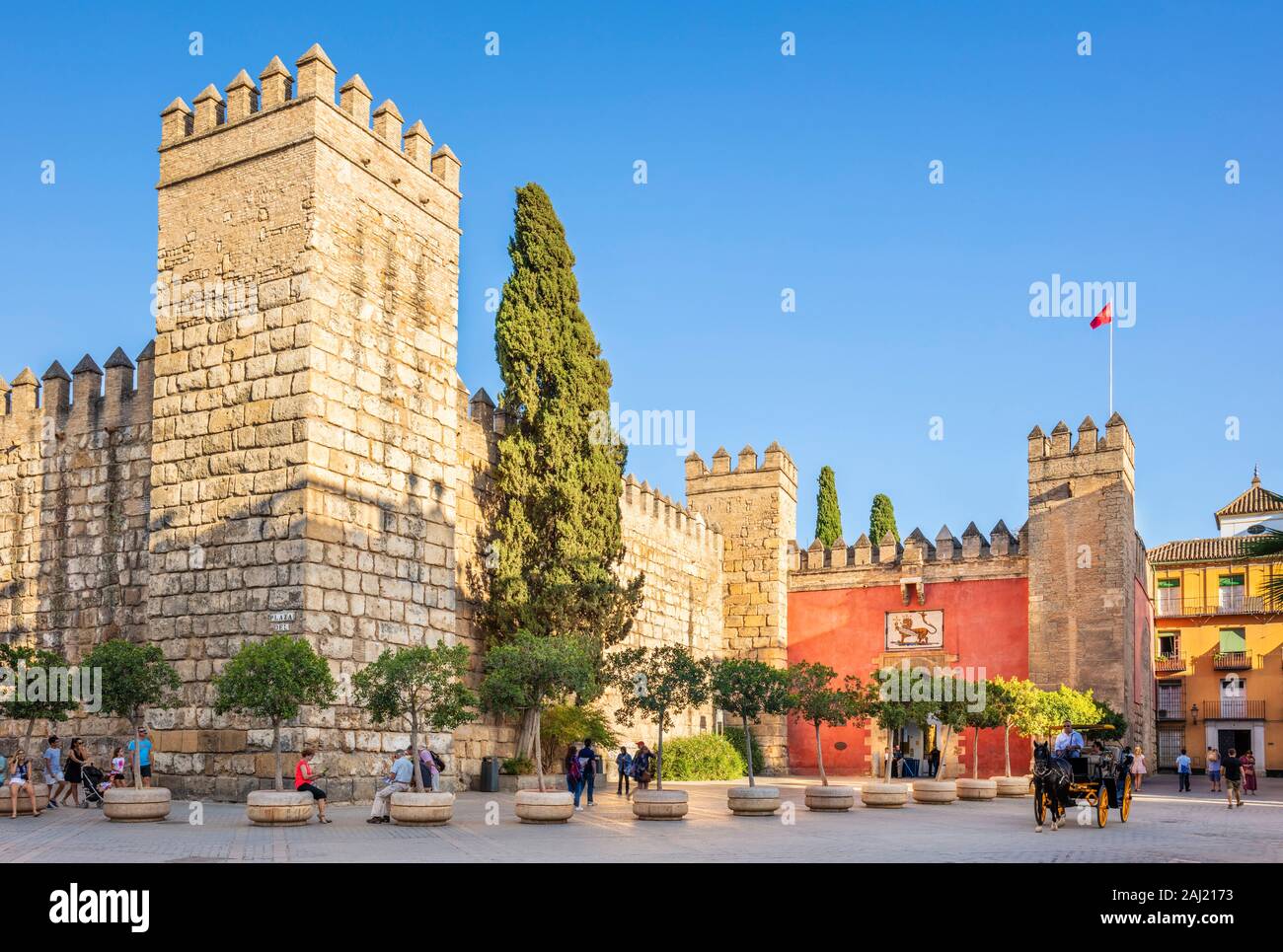 Entrance to the Alcazar Palace (Real Alcazar), UNESCO, Seville, Andalusia, Spain, Europe Stock Photo