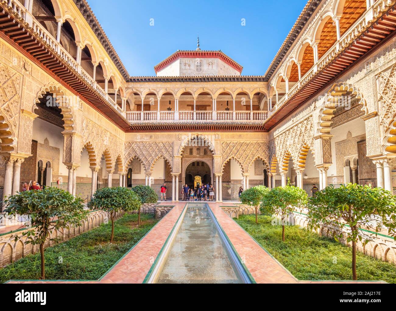 Patio de las Doncellas (The Courtyard of the Maidens), Real Alcazar (Royal Palace), UNESCO, Seville, Andalusia, Spain, Europe Stock Photo