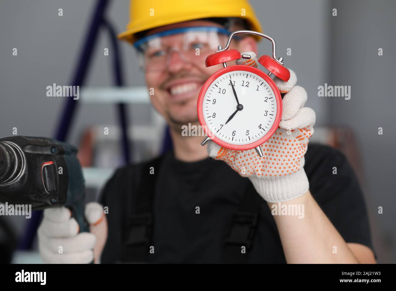 Happy enthusiastic construction worker Stock Photo