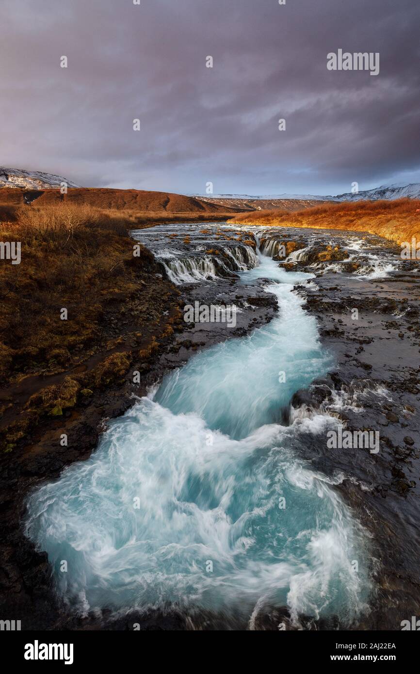 Bruarfoss, a great turquoise waterfall in Iceland Stock Photo
