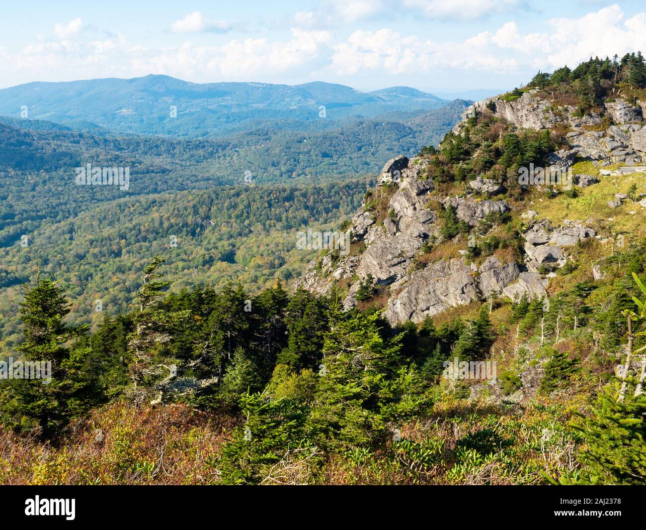 View from the peak of Grandfather Mountain, Blue Ridge Mountains, Appalachia, North Carolina, USA, North America Stock Photo