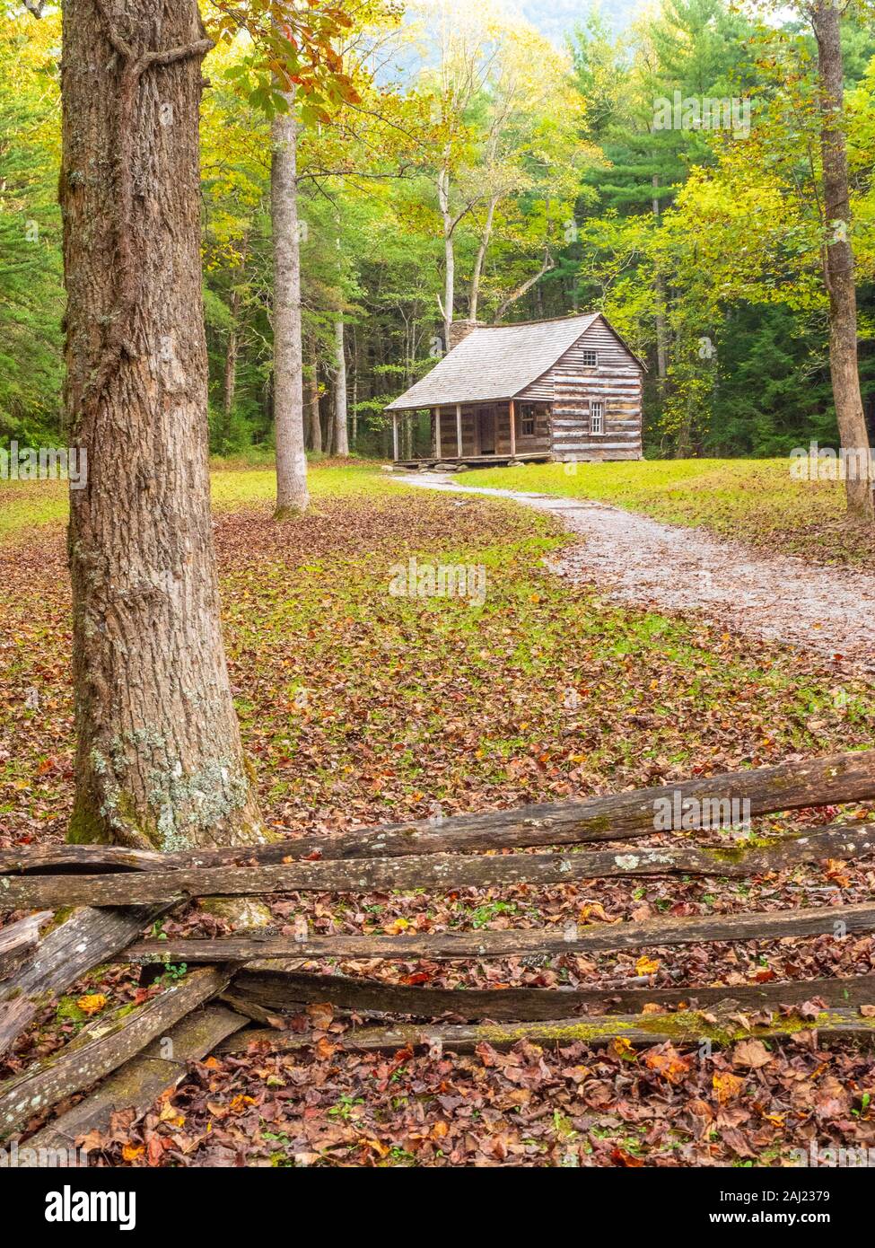 Log cabin, Cades Cove, Great Smoky Mountains National Park, Tennessee, USA, North America Stock Photo