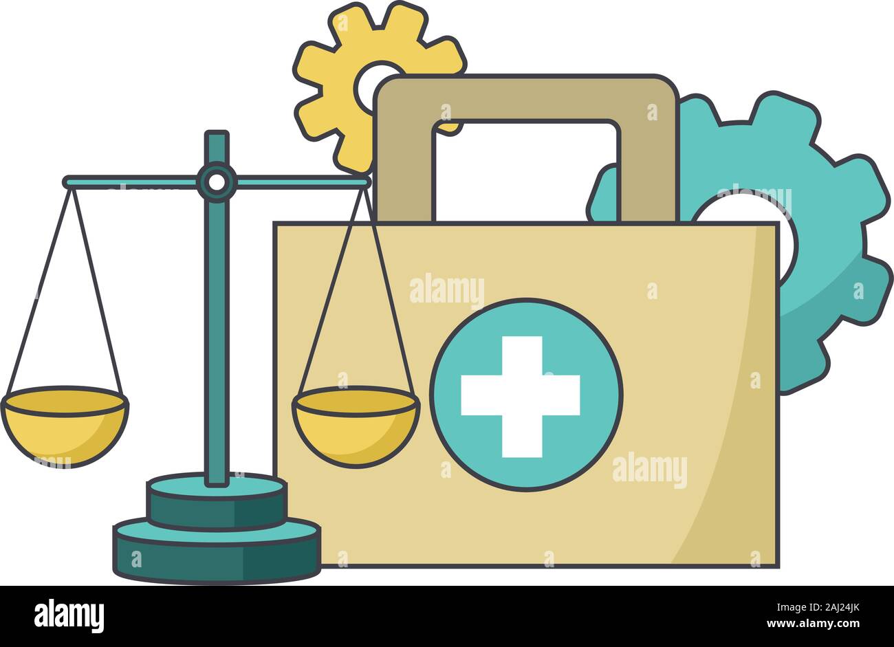 first aid kit, scale and gears, colorful design Stock Vector Image ...