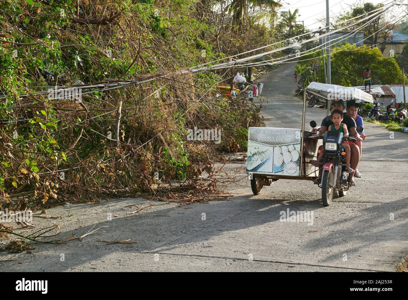 Boracay Island, Aklan Province, Philippines: Typhoon Ursula caused fallen trees, broken power lines, structural damages on Boracay Stock Photo