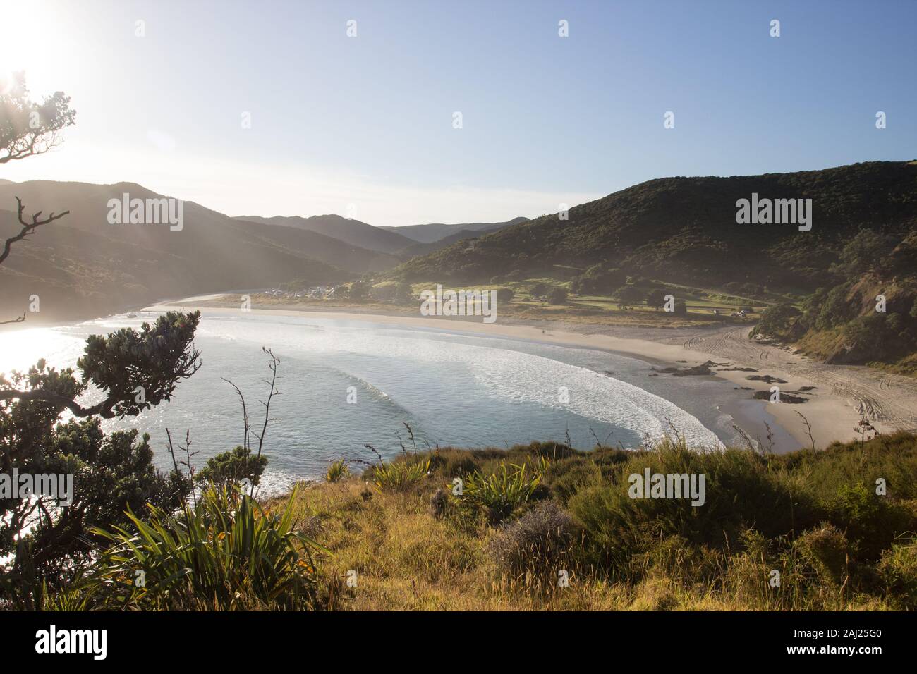Tapotupotu Bay in the early morning light from the Te Paki Coastal Track in Northland, New Zealand. Stock Photo