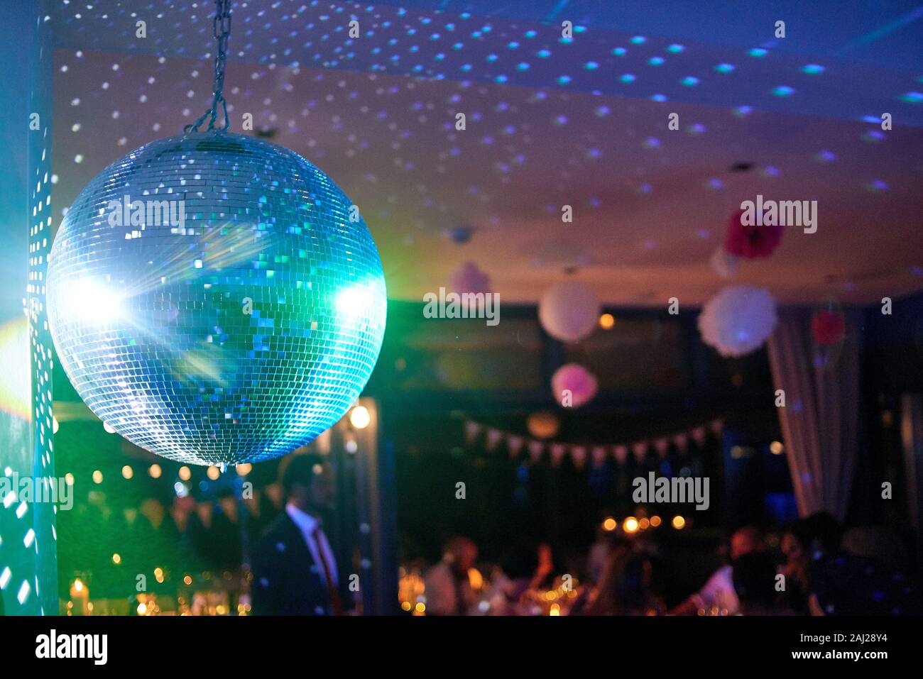 disco ball with colorful reflections Stock Photo Alamy