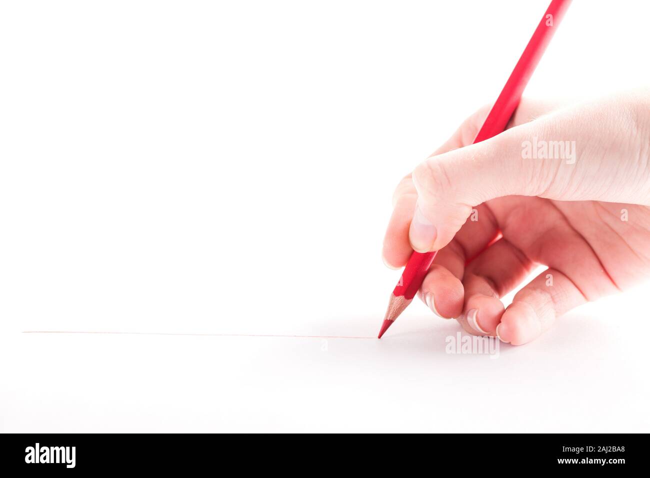 hand with the red pencil on a white background Stock Photo - Alamy