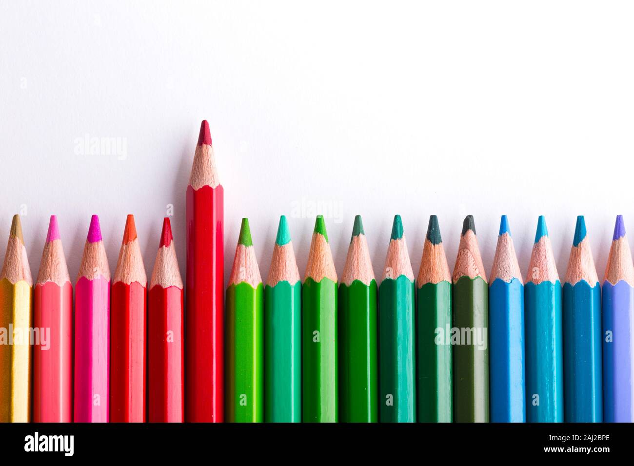 leadership concept with one pencil standing out of crowd of other