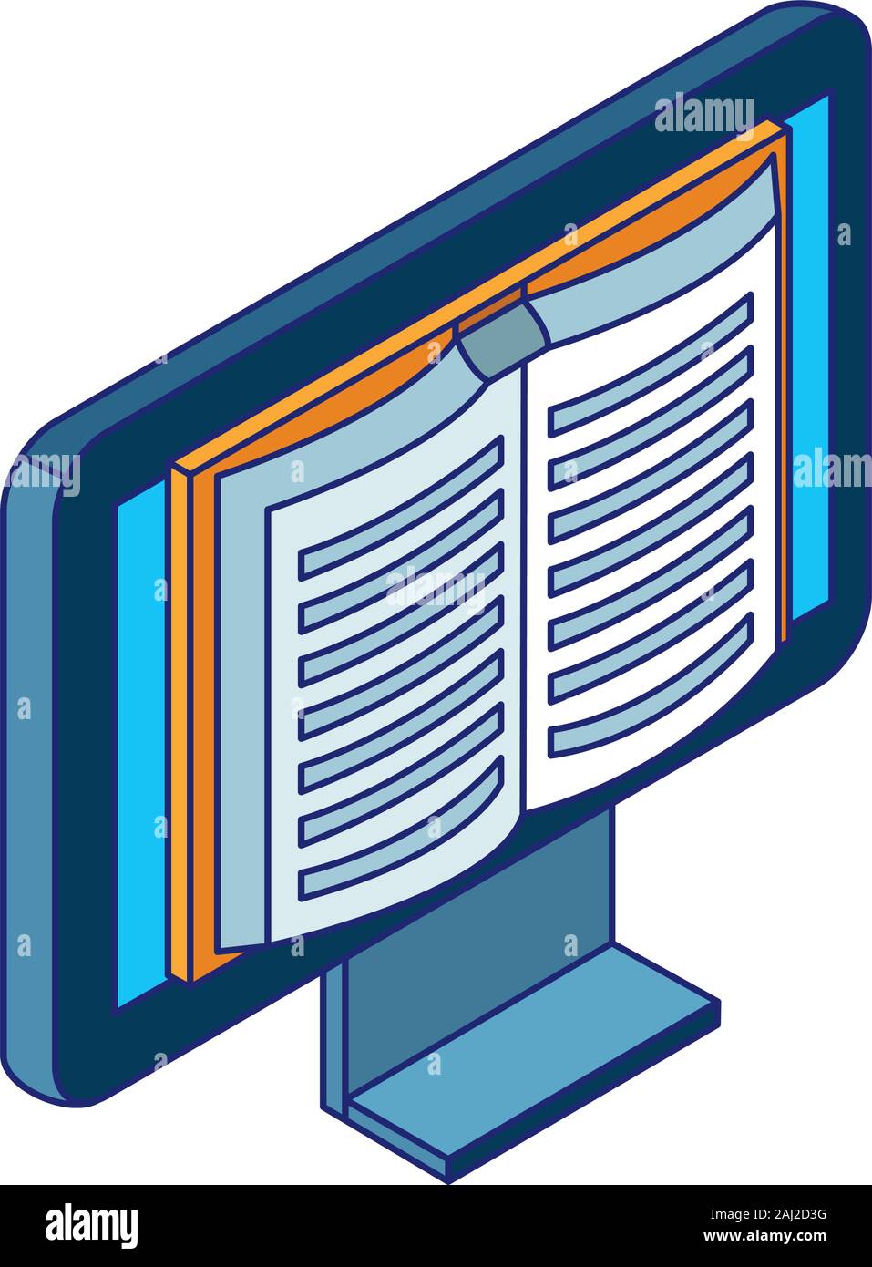computer with book on screen, colorful design Stock Vector