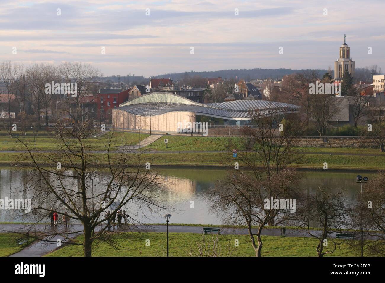 Cracow. Krakow. Poland. The building of Manggha Museum of Japanese Art and Technology view across Vistula River. Stock Photo