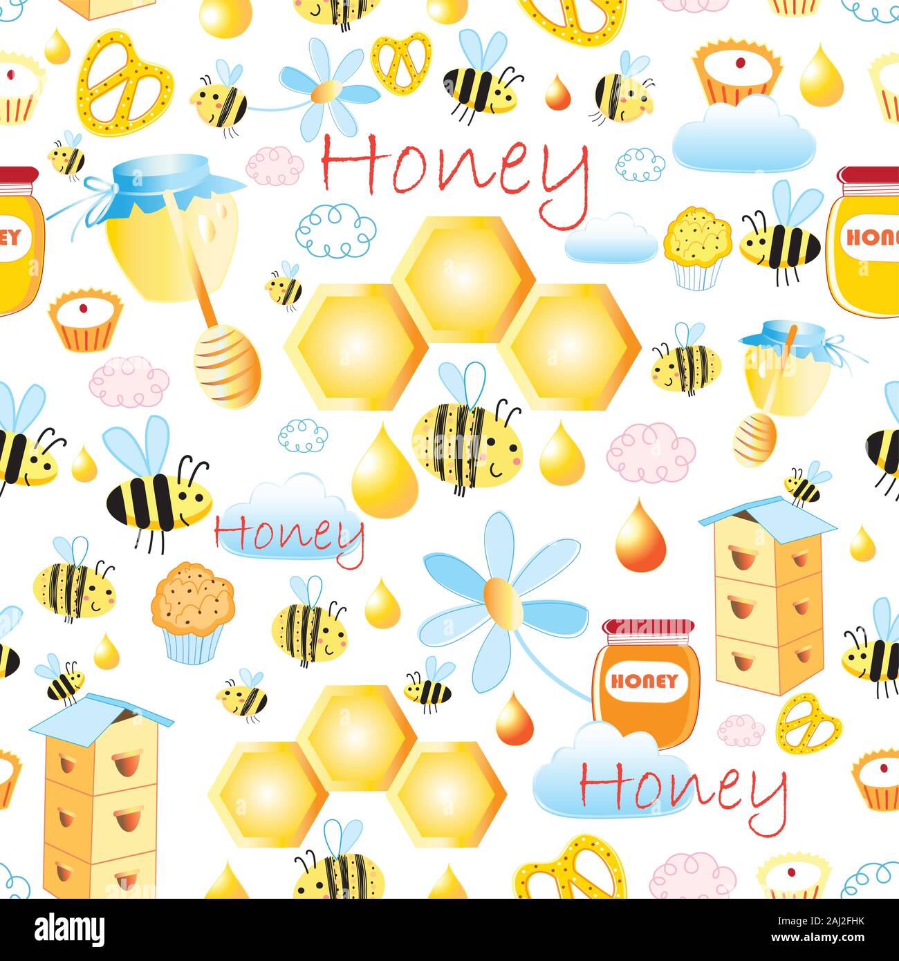Lovely seamless pattern with bees and honey on a light background ...