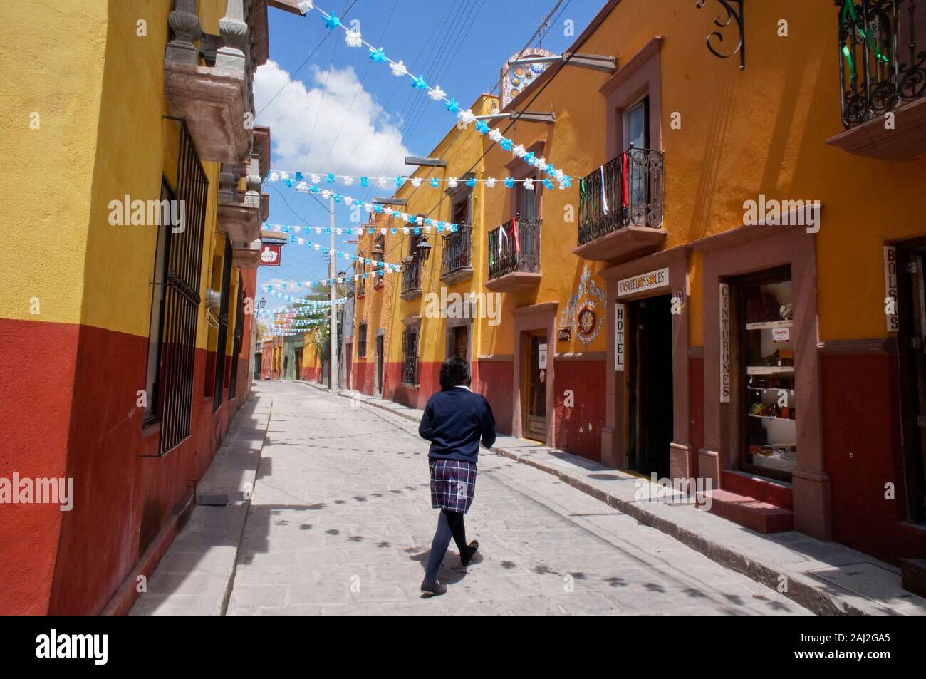 San Miguel de Allende cobblestone street, Mexico. World Heritage Site Stock Photo