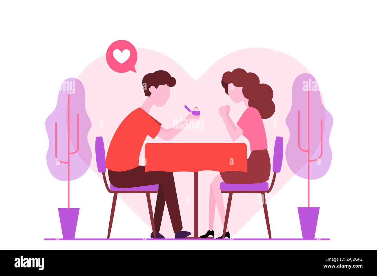 Man giving box diamond ring, offer marry girlfriend, romantic engagement after dinner. Surprise Proposal, Dating, love relationship concept for valent Stock Vector