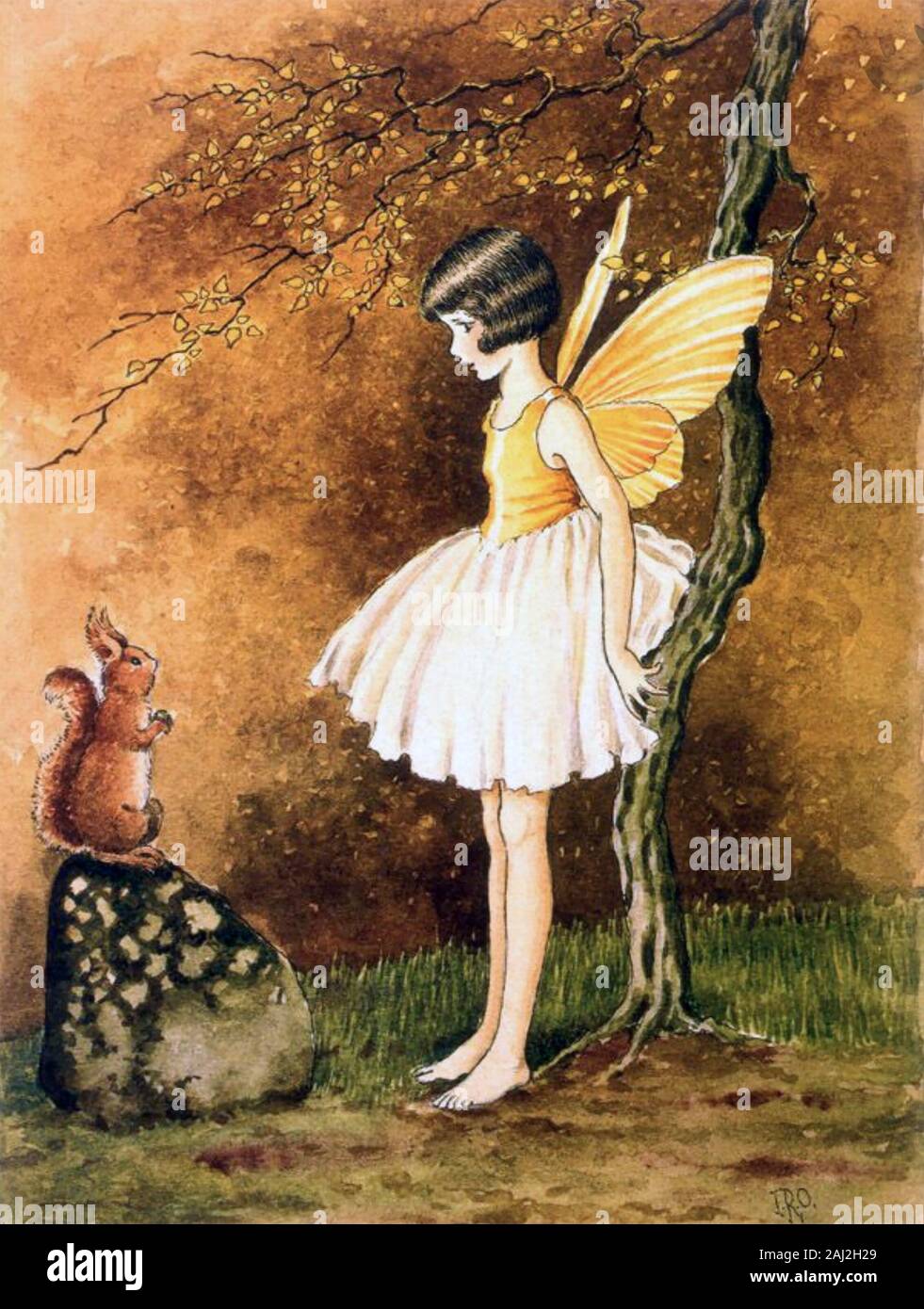 FAIRY WITH RABBIT on a late 19th century Easter Card Stock Photo