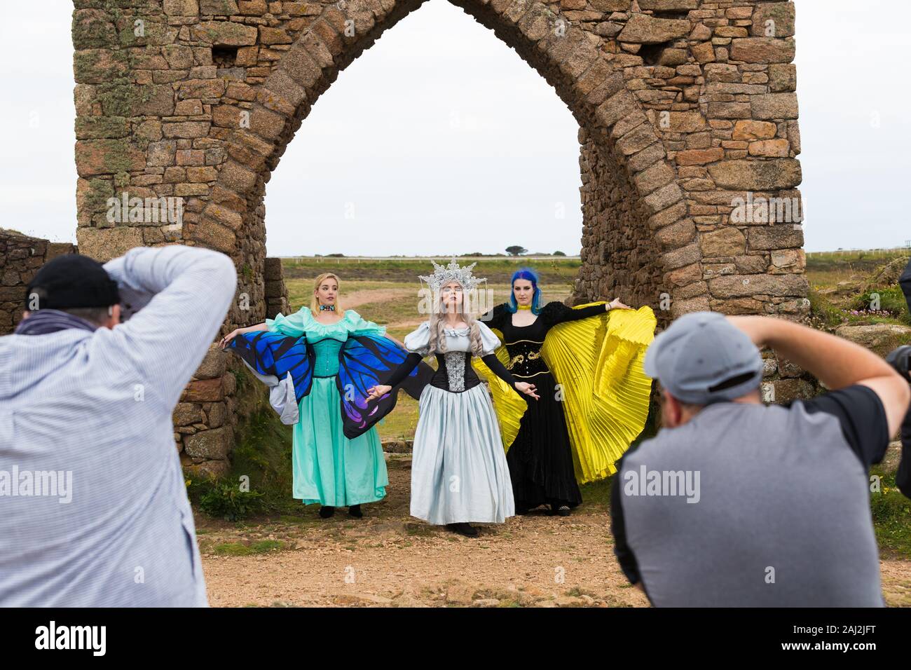 Photography course ,workshop ,at Jersey Grosnez Castle and on the cliffs Stock Photo