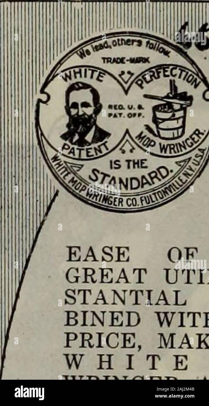 Hardware merchandising March-June 1917 . Annealed Rivet Burrs; Felloe Plates; Sheared and Punched Plates; Malleable Washers and Cast Iron Washers. PROMPT SHIPMENTS We Guarantee Quality and Service. Wrought Washer Mfg. Co. MILWAUKEE, WIS. •;•?.*, ».,flL. ti.». Whit MOP WRINGER EASE OF OPERATION, THEIRGREAT UTILITY AND THEIR SUB-STANTIAL CONSTRUCTION,BINED WITH THEIRPRICE, MAKES THEWHITE MOPWRINGER A RAPIDSELLER. Made of malleable ironand the best of hardwoods — Maple orBirch. Fits any kindof pail and wrings themop thoroughly. It has more than our use—often used for fruit andvegetable presses an Stock Photo