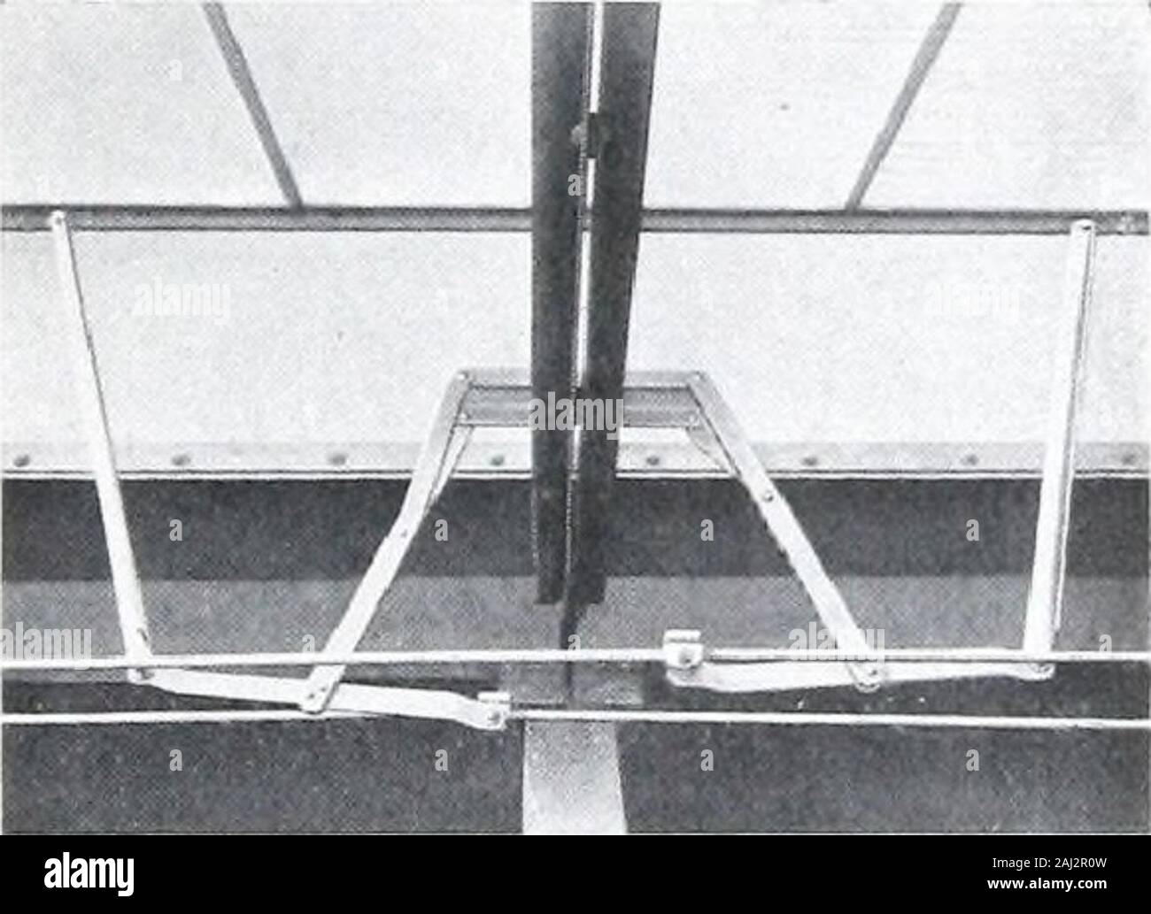 Air, Light and Efficiency Showing Influence of Sash Types and Building Design . Compouiiil luNCTs of Pond &lt; )pcratiiigDevice, showini^ position with sash closed.. Sash partly open. The T-shaped leversare attached one to each tension rod. Stock Photo