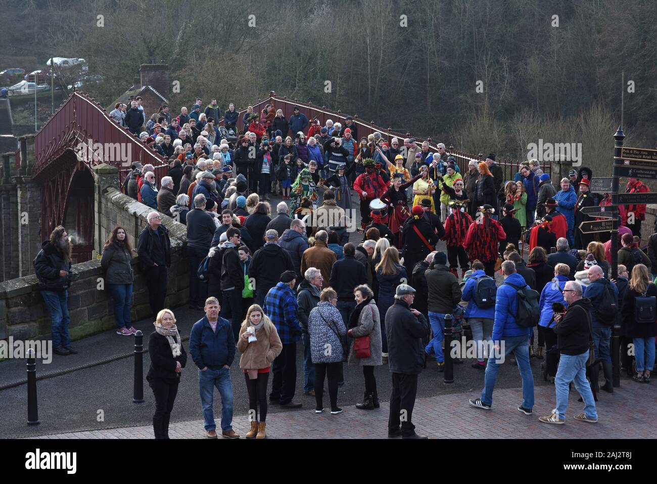 The Ironmen & Severn Gilders dancing on the Ironbridge in Shropshire New Years Day 20202 Stock Photo