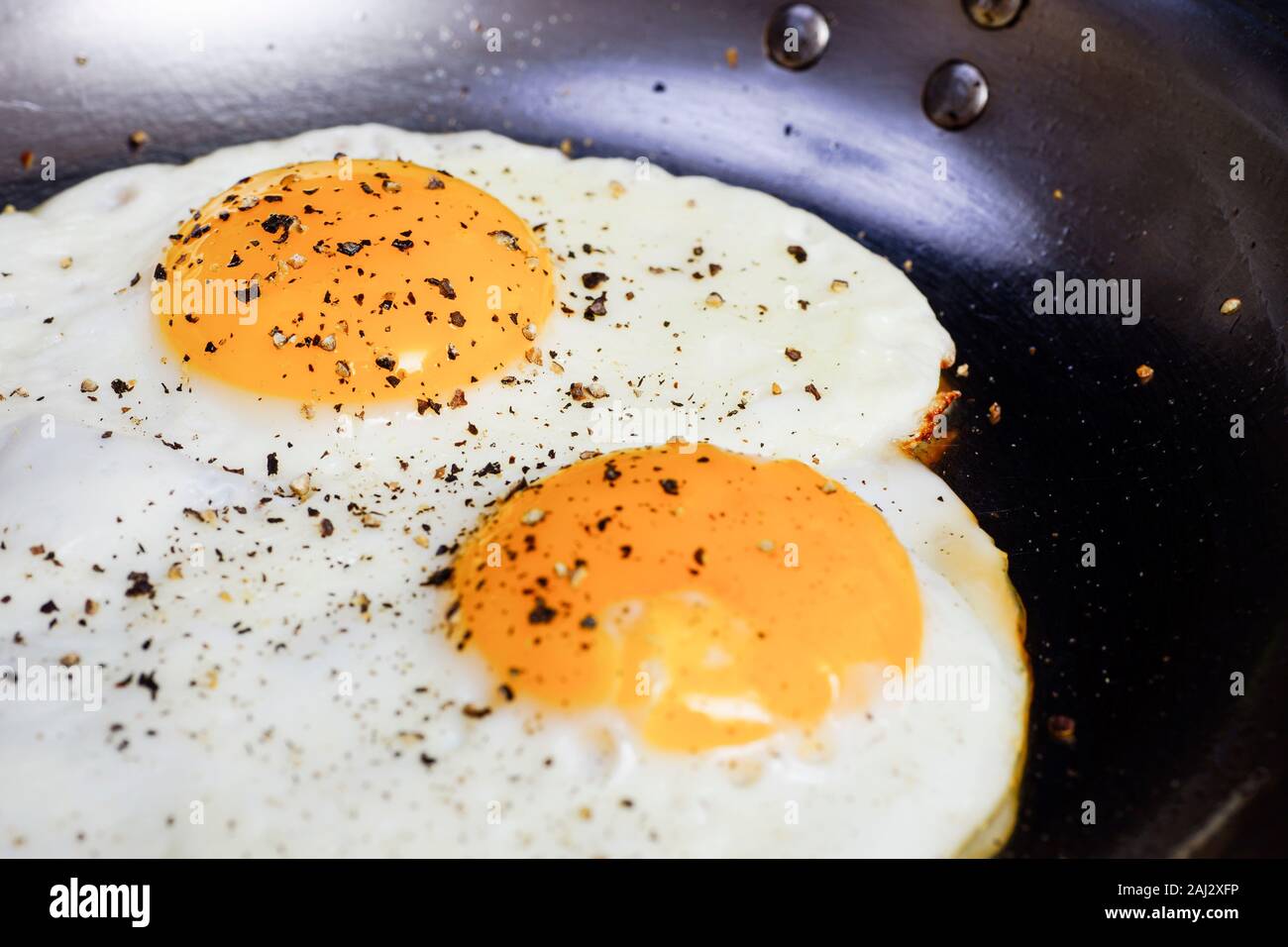 BReakfast of two fried eggs, sunny side up Stock Photo - Alamy
