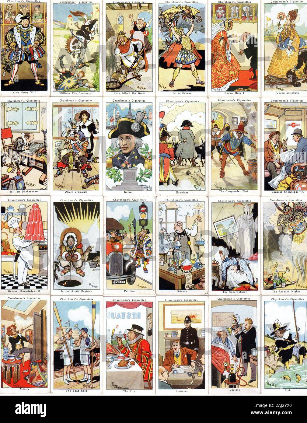 large collection of Cigarette card illustrations all vintage Stock Photo