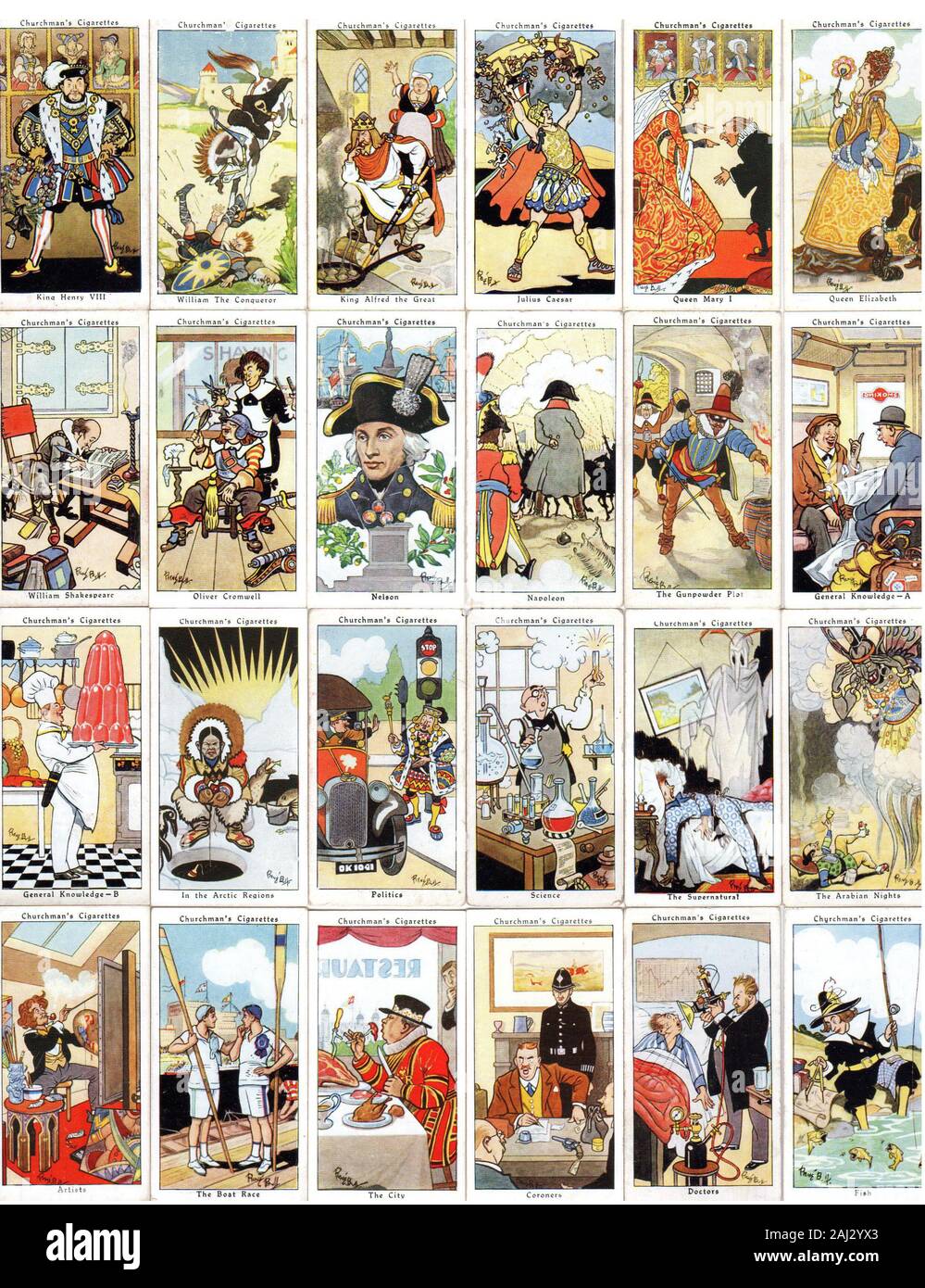 large collection of Cigarette card illustrations all vintage Stock Photo