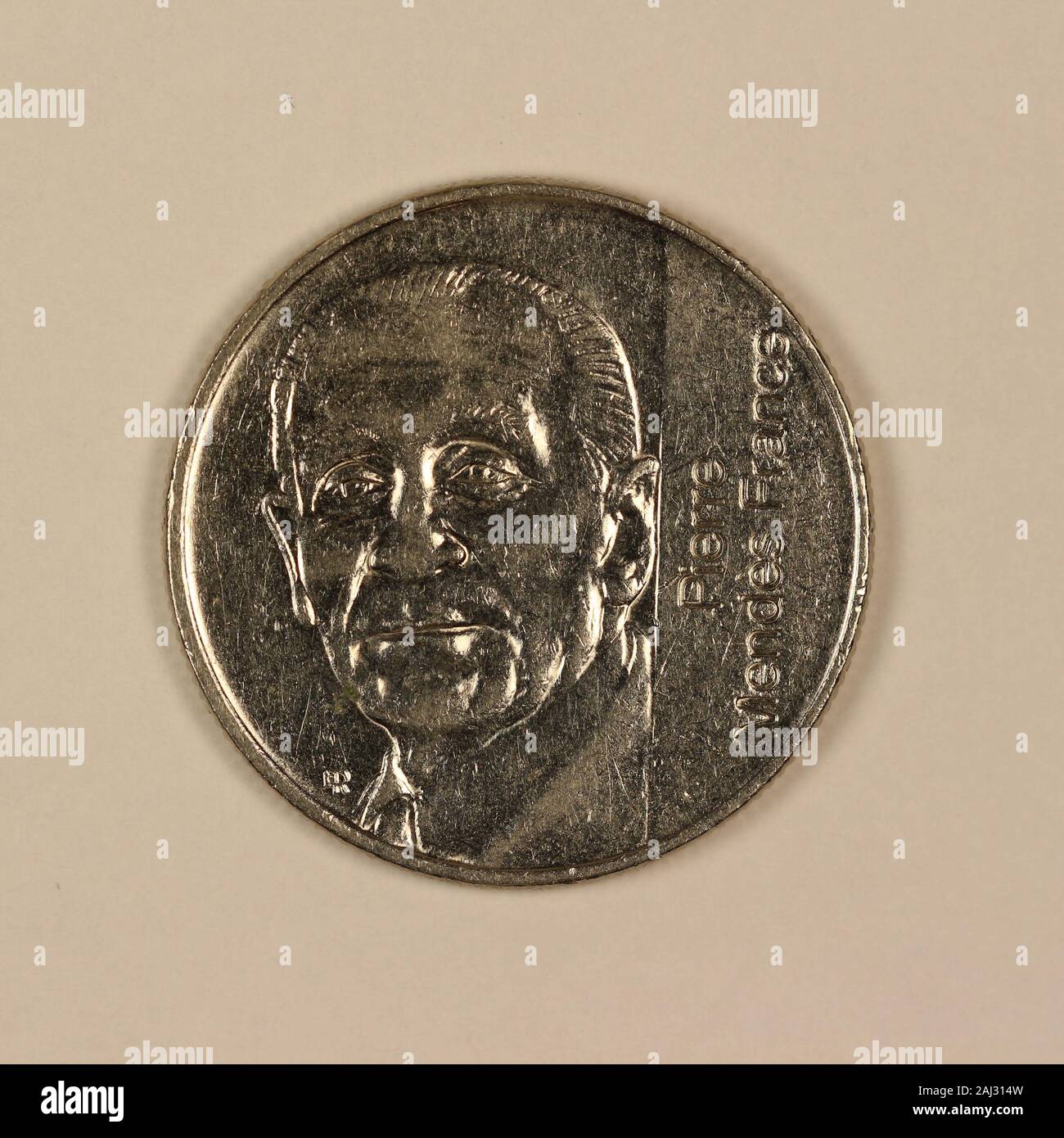 Rückseite einer ehemaligen 5 Francs Münze Stock Photo