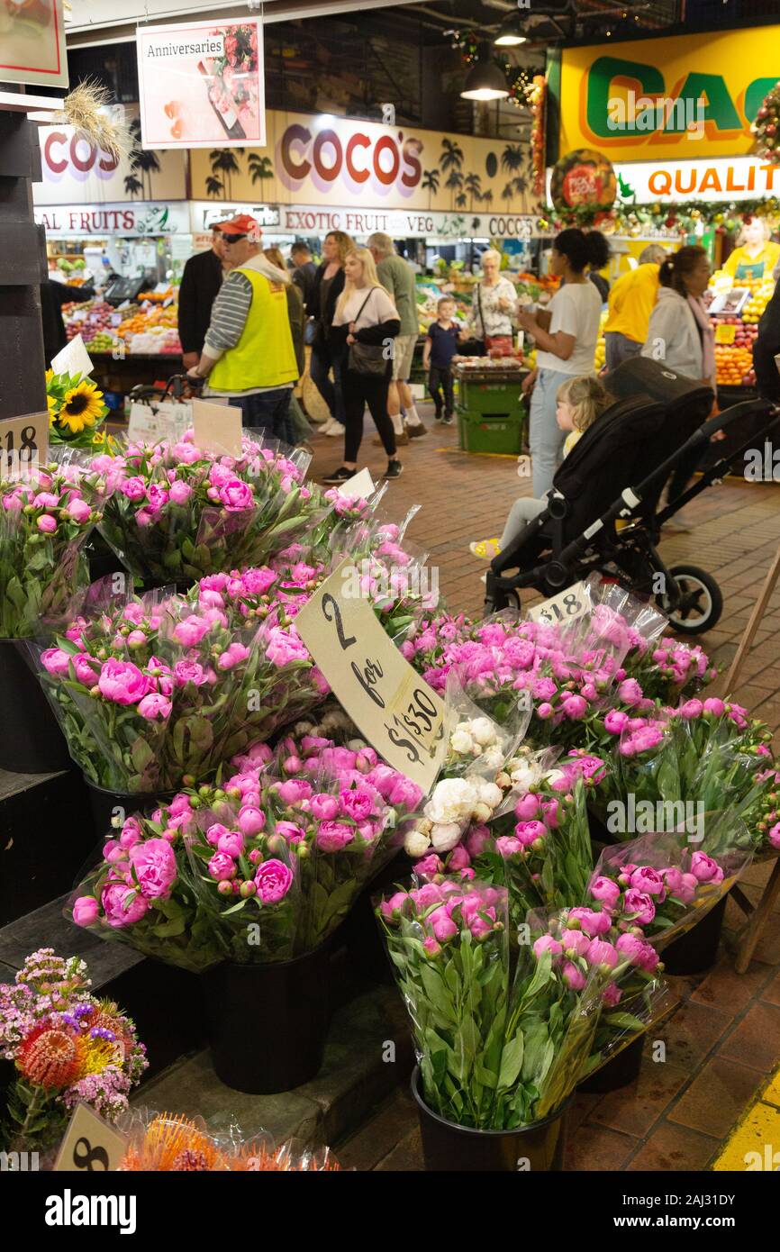 Adelaide Central Market flower stall in the indoor Central Market