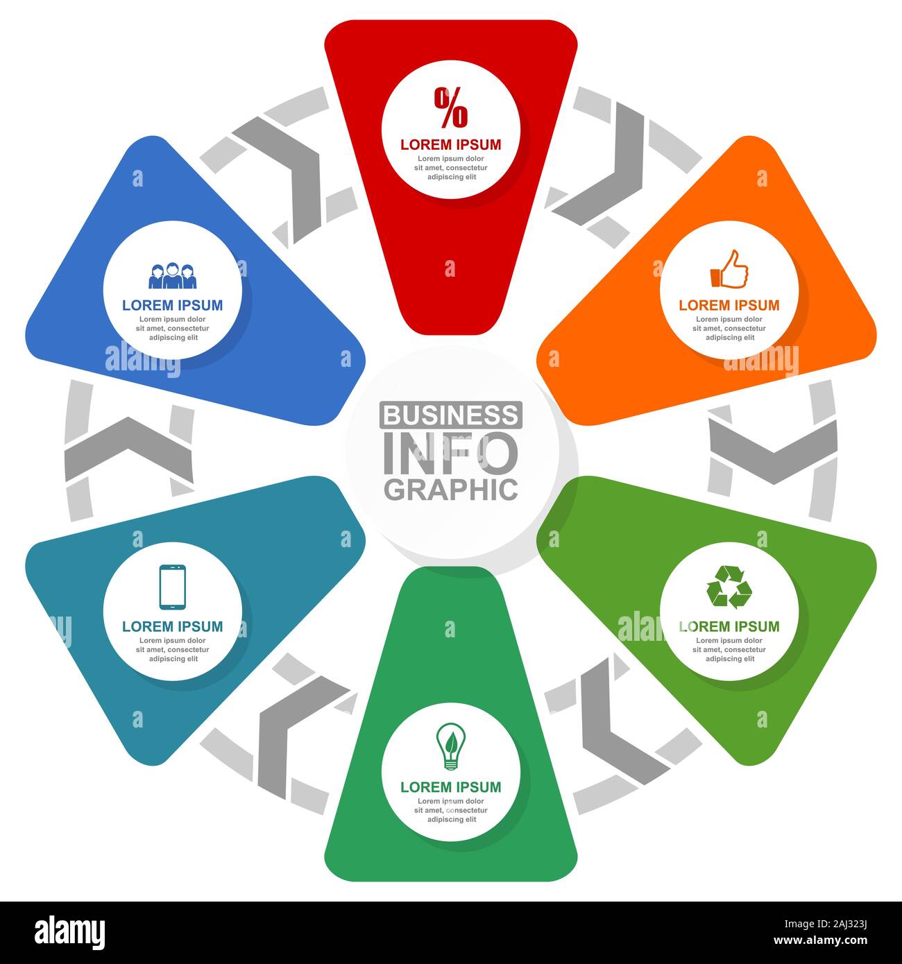 Business circular infographic vector template in 6 options Stock Vector