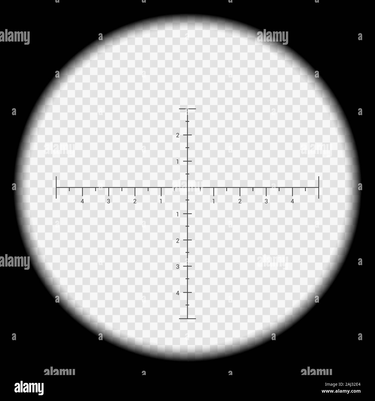 Realistic illustration looking through sniper crosshair with measuring numbers and markers. Optical sight rifle on transparent background - vector Stock Vector