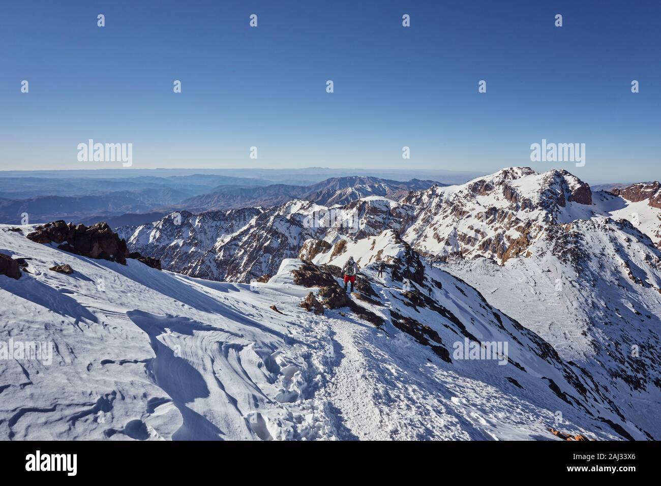 Toubkal national park, Morocco seen from Jebel Toubkal highest peak of Atlas mountains and Morocco Stock Photo