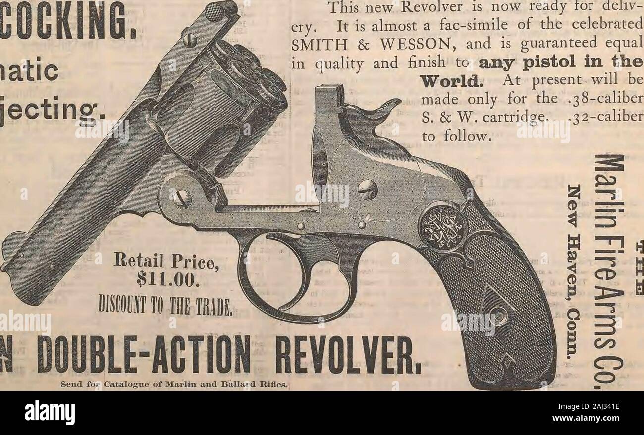 Forest and stream . IWlfTO THE TRADE. DOUBLE-ACTION REVOLVER, Send, for Catalogue of Marlin and Ballard Rifles. Sole Agents, SCHOYERLING, DALY & GALES, 84 & 86 Chambers Street, New York City. 418 FOREST AND STREAM. [Deo. 15, 1887. Stock Photo