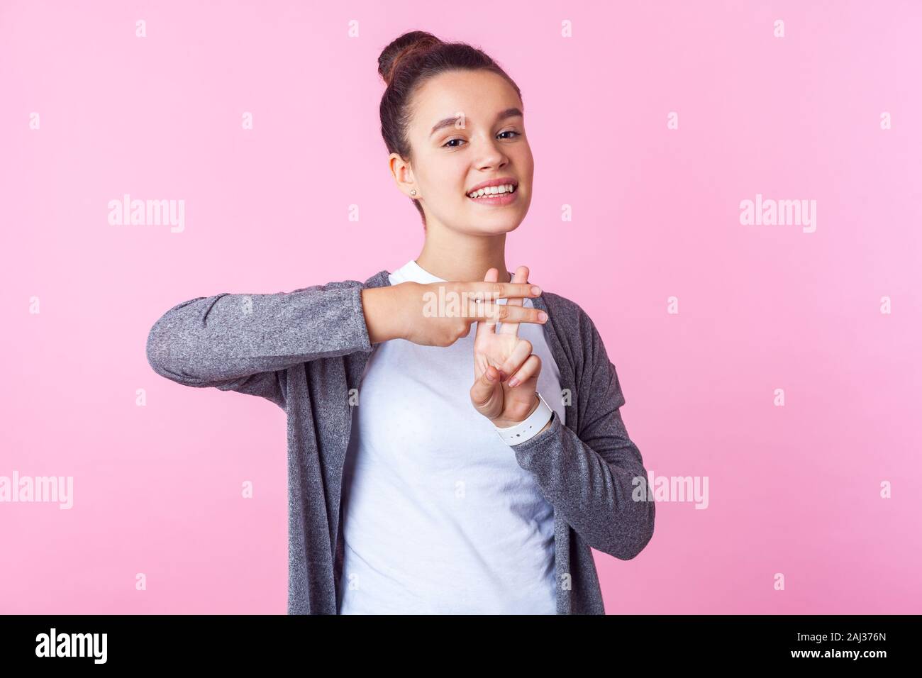 Hashtag Internet Popularity Portrait Of Cheerful Trendy Teenage